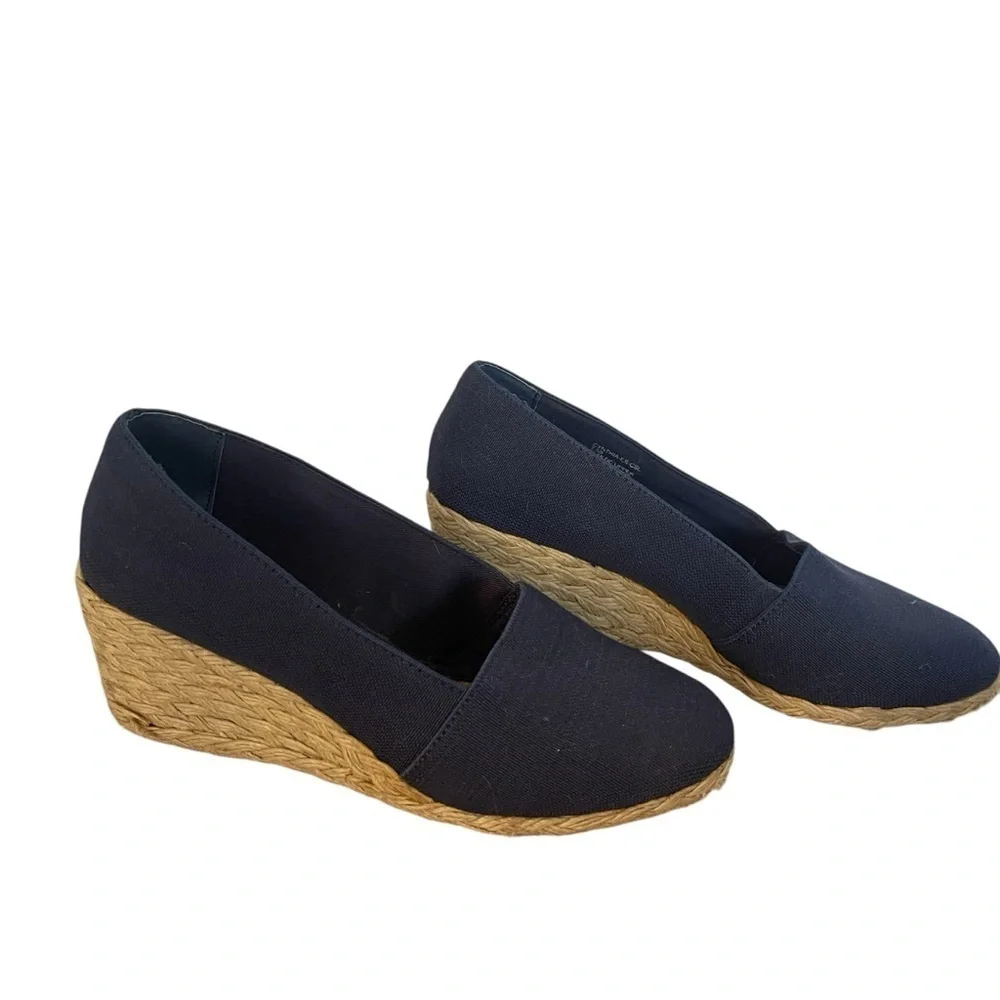 Ralph Lauren LRL Black Cynthia Wedge Espadrilles 7.5 Stretch Twill